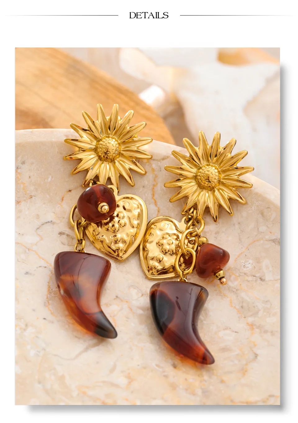 Yhpup Blume Horn Tropfen Baumeln Ohrringe für Frauen Handgemachte Vintage Harz Acryl Hören Herbst Winter Stil Stilvolle Schmuck 2025 – Detail 7
