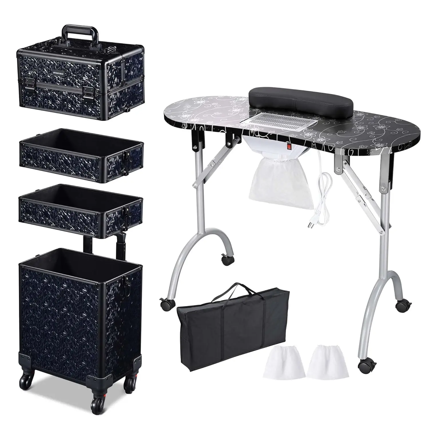 Byootique Folding Manicure Nail Table 4In1 Rolling Makeup Train Case Mermaid