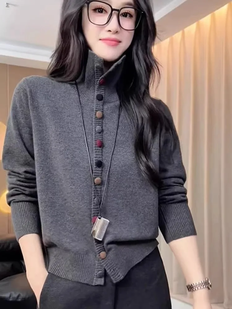 

Вязаный кардиган Ele: женский топ, модный, стройнящий, с длинными рукавами, синий, универсальный свитер-пальто в корейском повседневном стиле