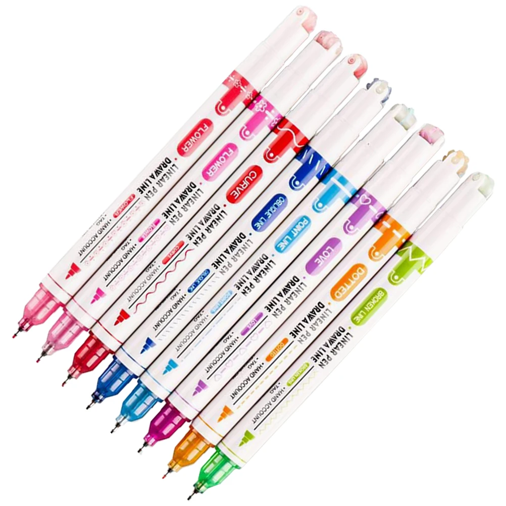 

8pcs Curve Pen Fine Tip Markers Scrapbooking Pens Multifunctional Art Craft Writing Painting Student School Office Home Use
