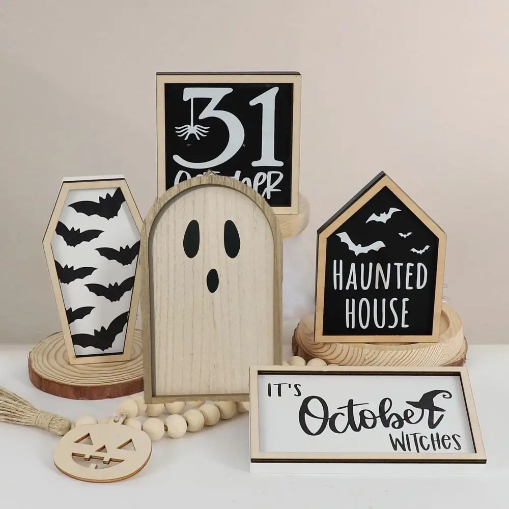 Gift Cute Hanging Ghost Sign Halloween Wooden Door Hanging Decoration Spooky Ghost Doorplate Decoration