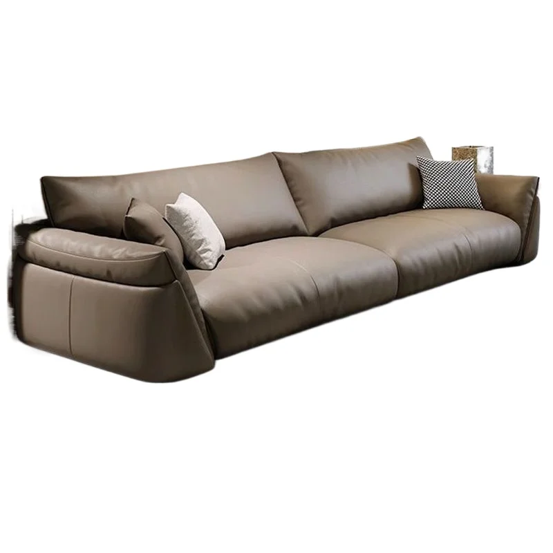 

Leather sofa Italian minimalist light luxury living room size apartment straight row three people first floor
