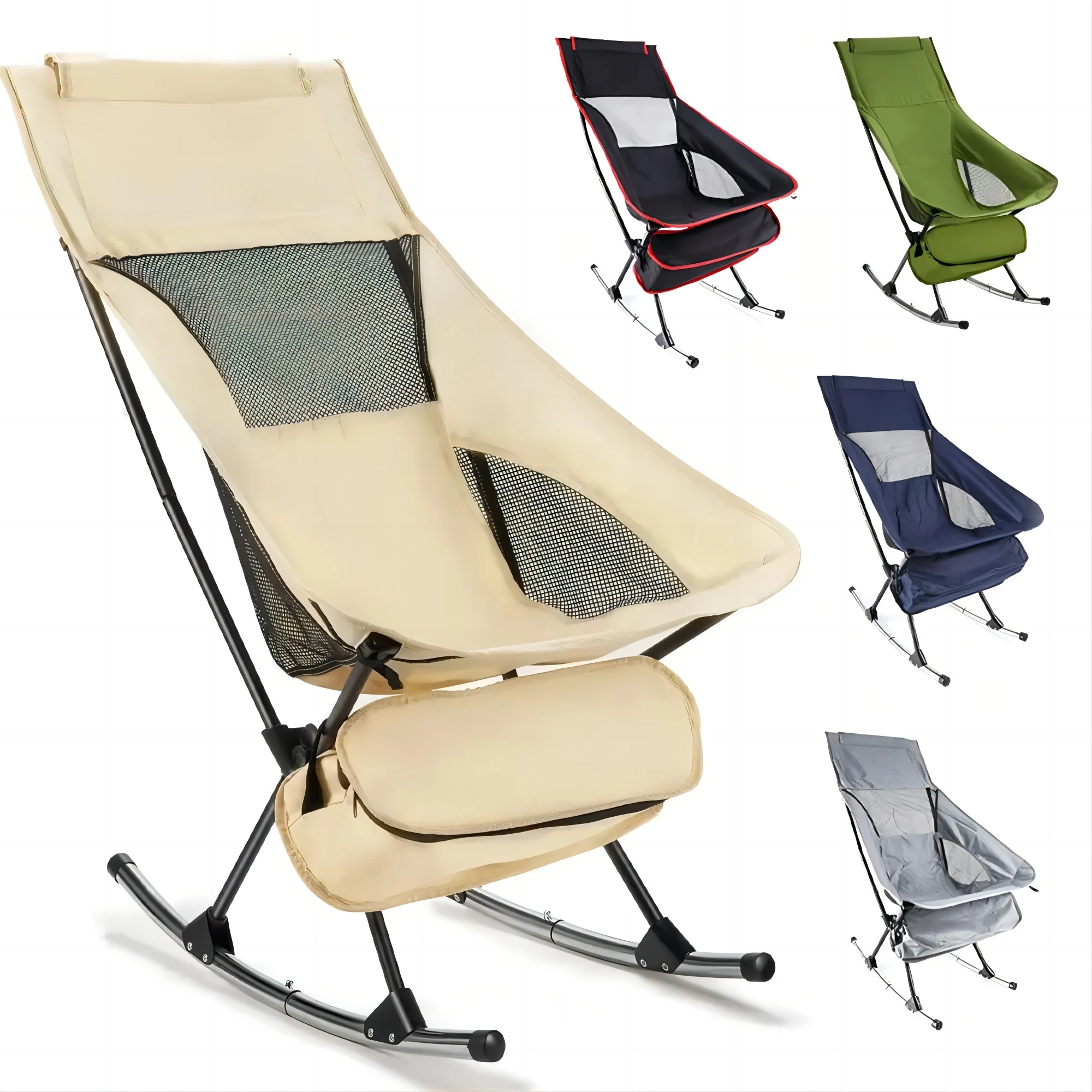 Folding Rocking Chair Portable Outdoor Camping Leisure High Back Moon Chair Beach Park Chair