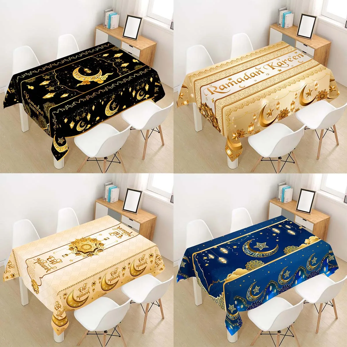 2025 Ramadan Moon Star Polyester Tablecloth Eid Mubarak Decor Ramadan Mubarak Muslim Islamic Al Adha EID Muslim Decor