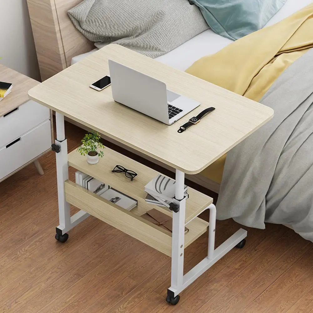 Height Adjustable Computer Desk Sturdy Spacious Desktop with Casters Rolling Laptop Bedside Table Office Mobility Workstation
