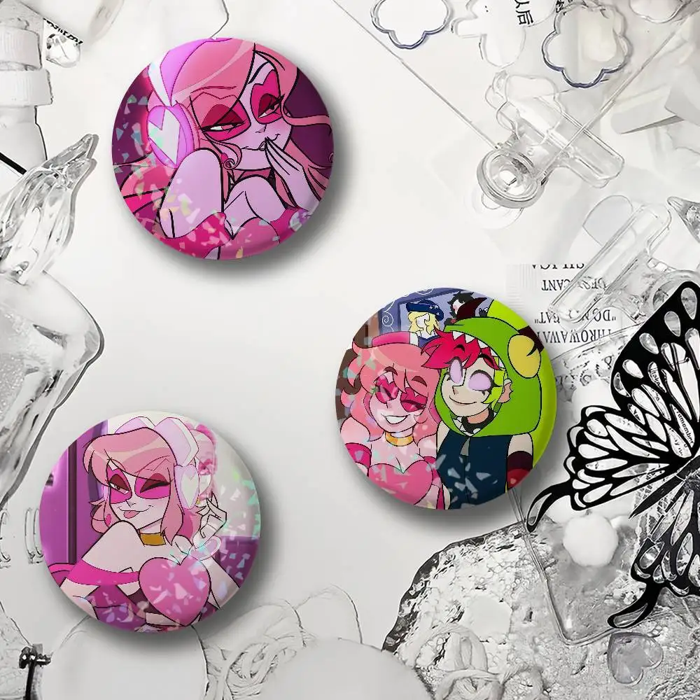 Cartoon V-Villainous-S Miss Heed Laser Badge Round Exquisite Brooches Creative Pins for Clothes Hat Accessories