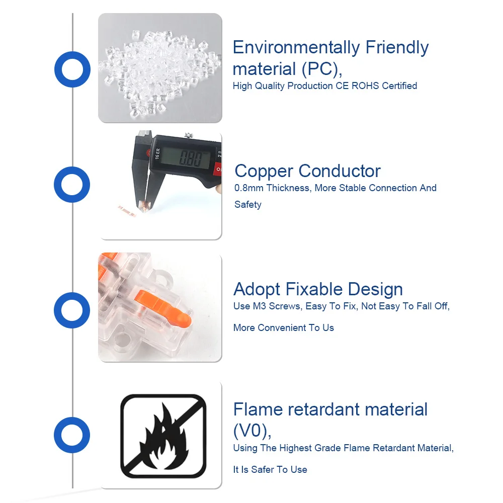 Wire Connector Compact Transparent Splitter Quick Electrical Compact Push-in Conductors One In Multiple Out with Fixing Hole