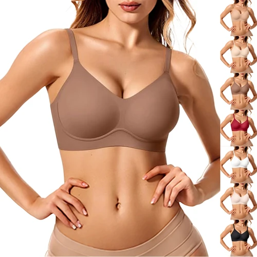 Imagen 2 del producto Sujetador Moderno Color Moca Marrón Sin Costuras, Elegante, Inalámbrico, con Efecto Push-Up, Soporte y Ajuste Suave, Lencería Femenina