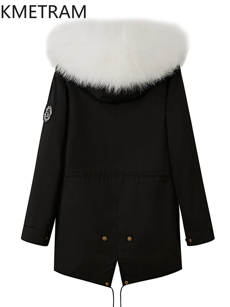 KMETRAM Natural Mink-lined Parka Removable Liner Woman Clothing Luxury Real Fur Jacket Raccoon Dog Fur Collar Winter Coats 2025