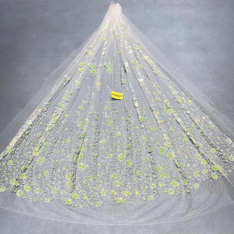 

10 Yards Green Patterned Wedding Dress Fabric with Mesh Spray Lace 150cm Wedding Party Spray gold Tull fabric