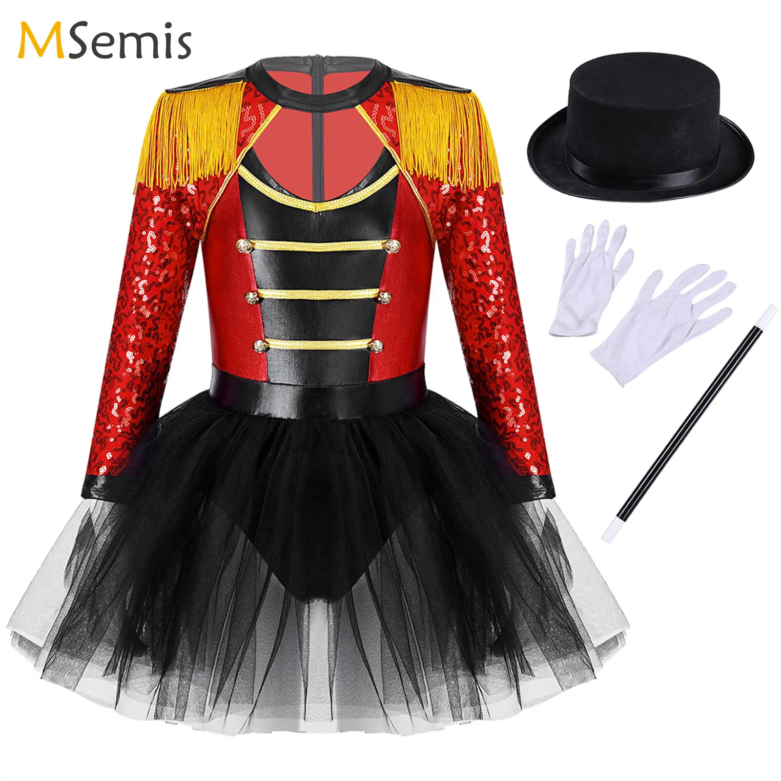 Teen Girls Circus Ringmaster Costume Halloween Cosplay Dress Long Sleeve Lion Tamer Themed Party Carnival Fancy Dress Up Clothes