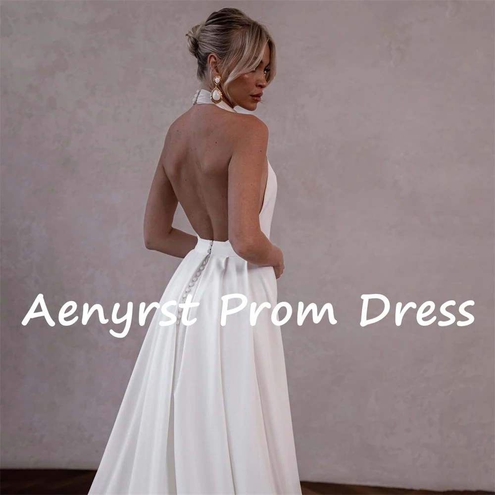 Aenyrst-simples Halter sereia vestidos de casamento, vestidos de noiva elegantes, cetim Bodycon Voltar Aberta, até o chão