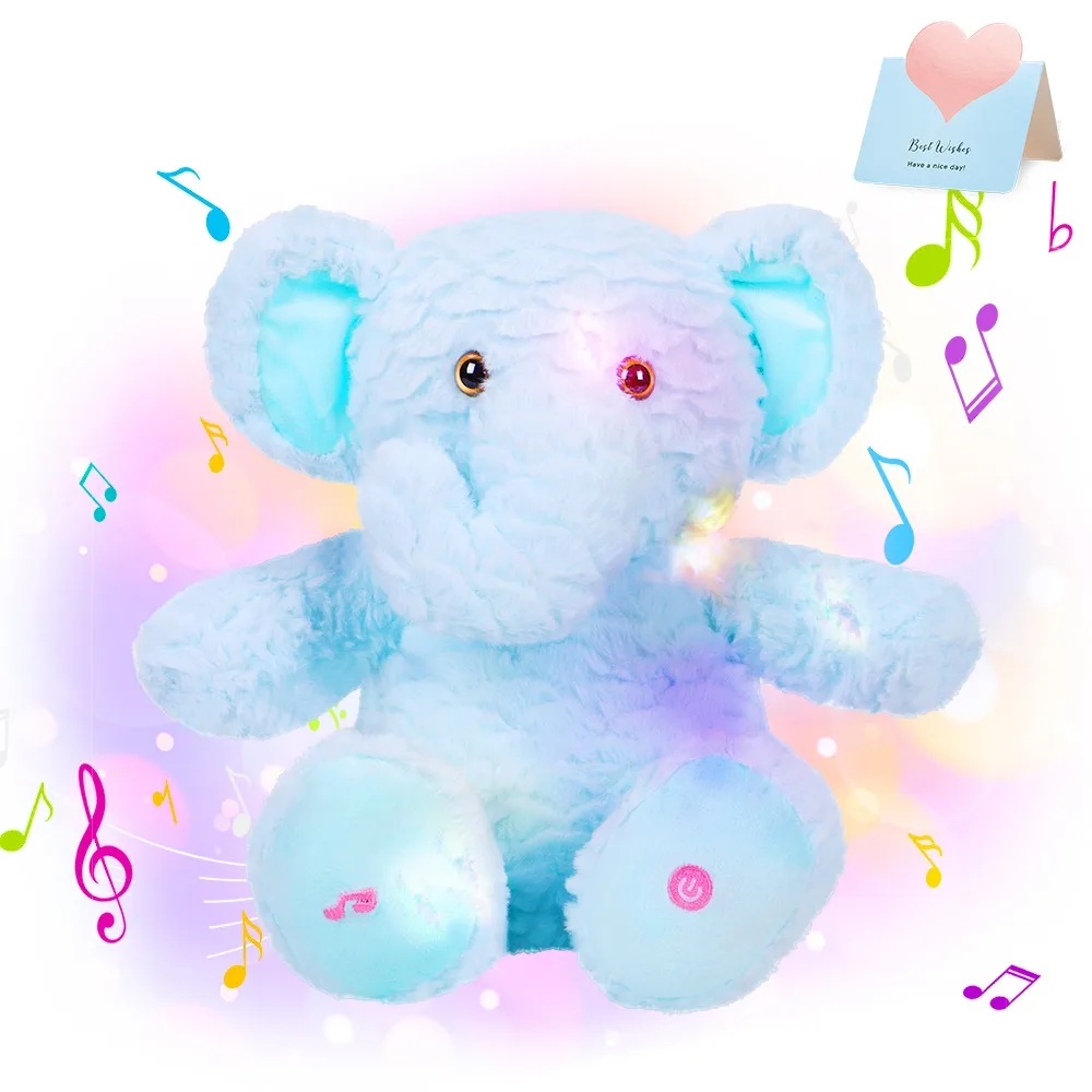 

38cm Kawaii Elephant Doll LED Light Musical Stuffed Animals Toy Birthday Gift Cotton Glowing Plush Toys for Girls Kids Festival