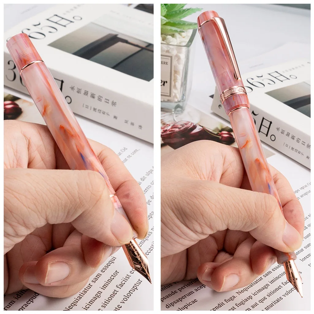 2026 Kaigelu 316 Acrylic Fountain Pen Lemon Long Knife Nib Beautiful Marble Amber Pattern Ink Pen Writing Office Business Gift