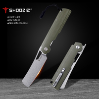Shooziz Folding Camping Knife,Pocke knife for Man，D2 Satin/Stomewash Blade,Brass Washer for Outdoor EDC Tool,G10/Micarta Handle