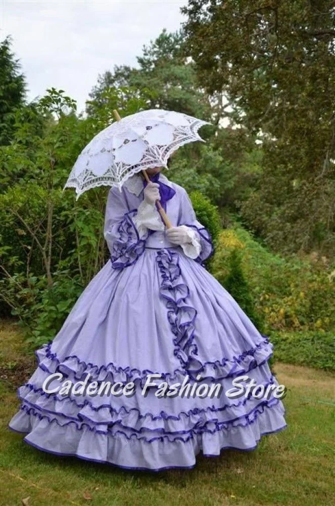 

Customized Vintage Purple Long-Sleeved Evening Dress with Ruffled Sleeves Lilac Purple Ruffled Floor-Length Victorian Vintage