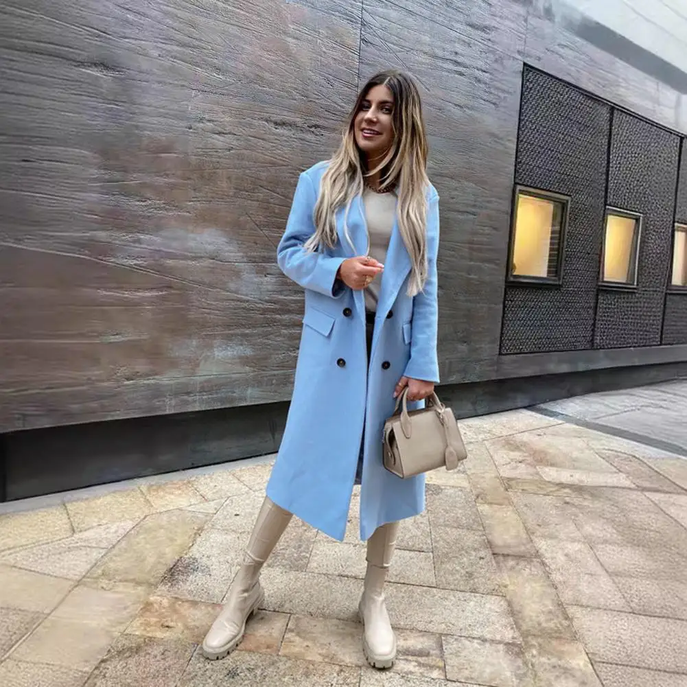 Lapel Button Coat Women’s Mid-length Overcoat with Lapel Collar Button Closure Winter Coat with Pockets Solid for Weather