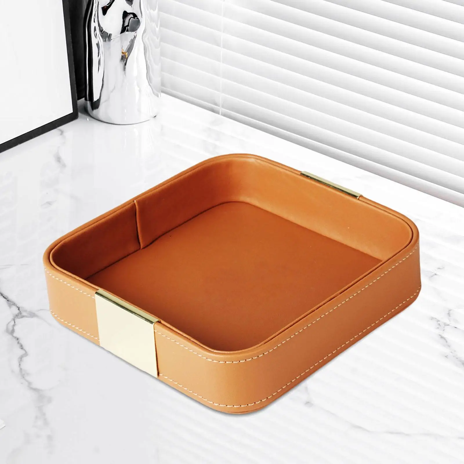 PU Leather Valet Tray Tabletop Leather Tray for Keys Remote Control Bedroom