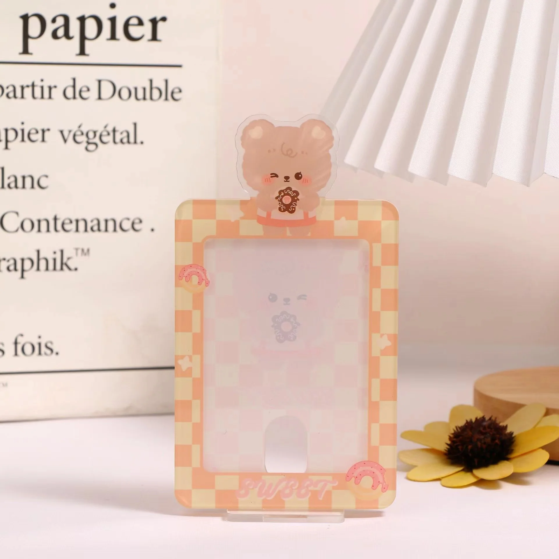 Kawaii Bear Photocard Display Holder Postcards Protective Case Photo Sleeves desktop stand Pendant idol photo frame