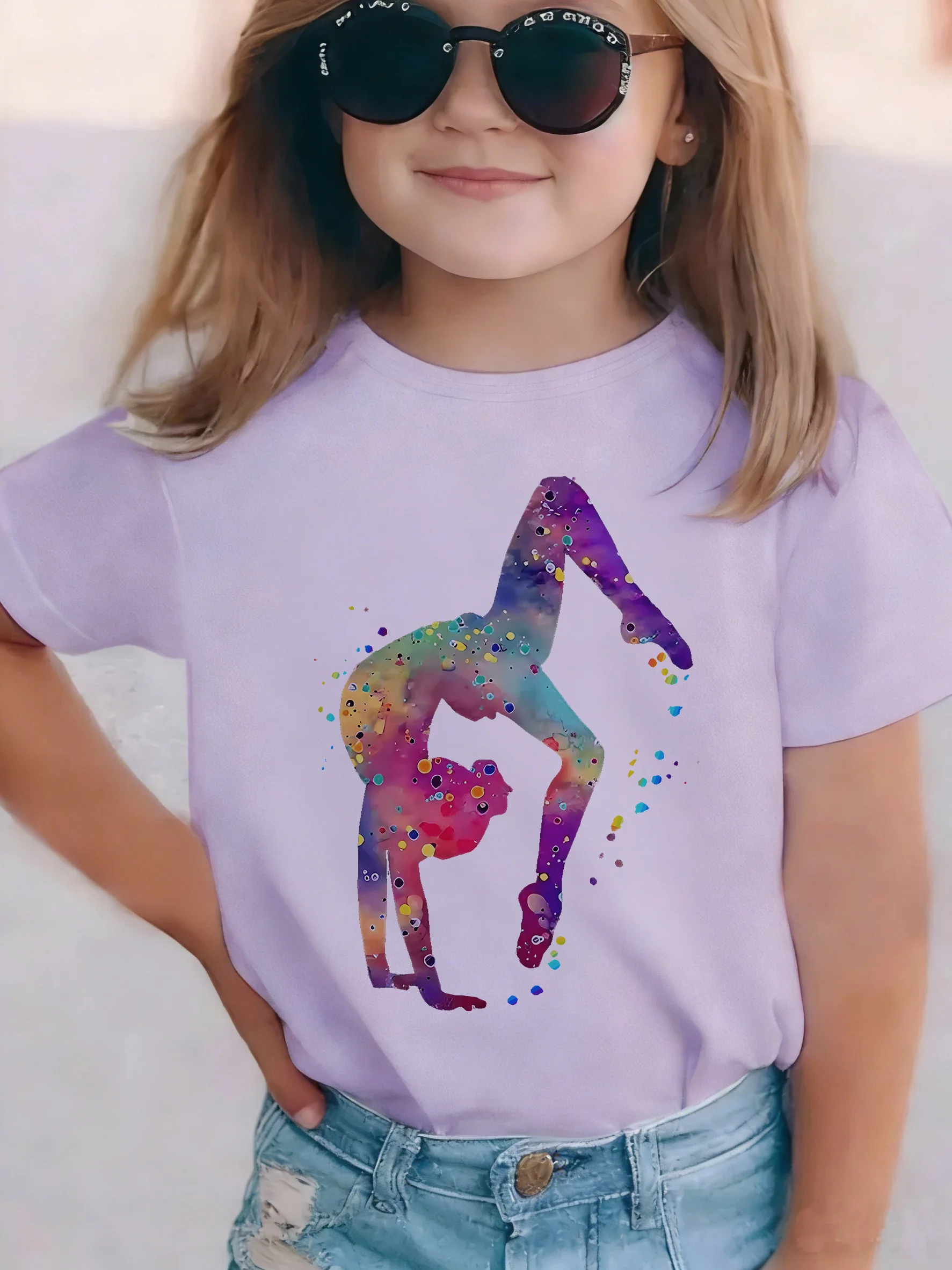 Lustiges T-Shirt mit Tanzmädchen-Design, bedruckt, kurzärmelig, modisches Kinder-T-Shirt für Mädchen, Sommer, Frühling, lässiges Top-T-Shirt