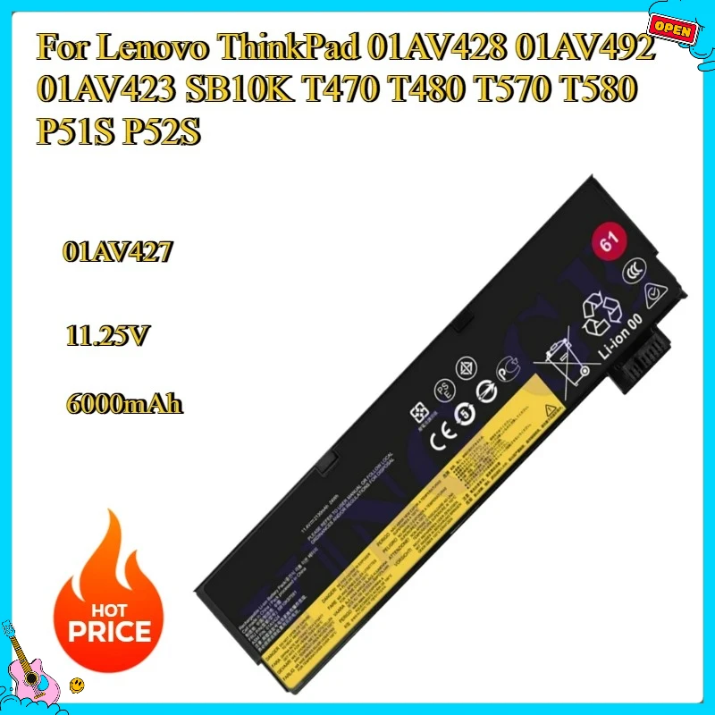 

Новый сменный аккумулятор 01AV427 72 Втч для Lenovo ThinkPad 01AV428 01AV492 01AV423 SB10K T470 T480 T570 T580 P51S P52S