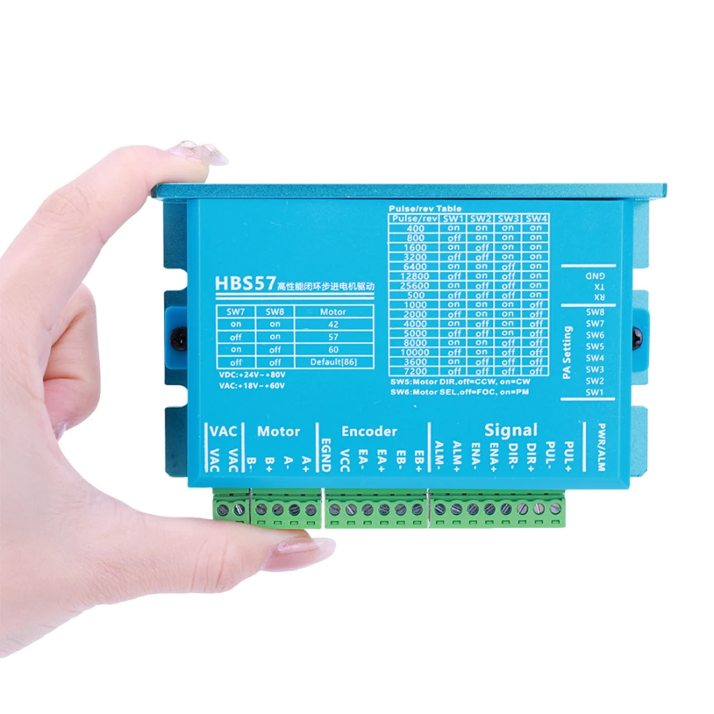 HBS57 Stepper Motor Driver Controller 0-200kHz Step Motor Driver AC20-80V/DC24-70V Encoder 1000 Lines for Nema23/Nema24 Motor