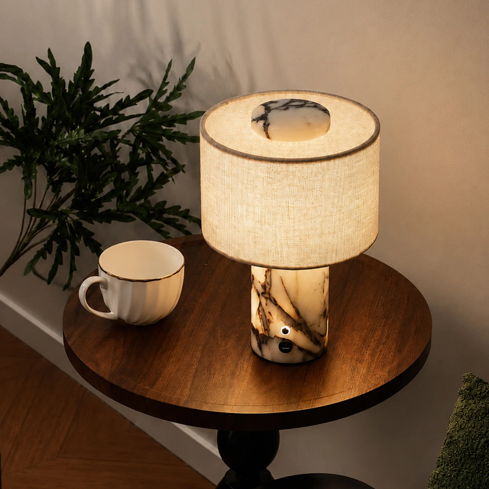 Luxury Bedside Table Lamp Natural Marble Fabric Shade Desk Lamp Ambient Rechargeable USB Table Lamp  Dimmable Light Decor