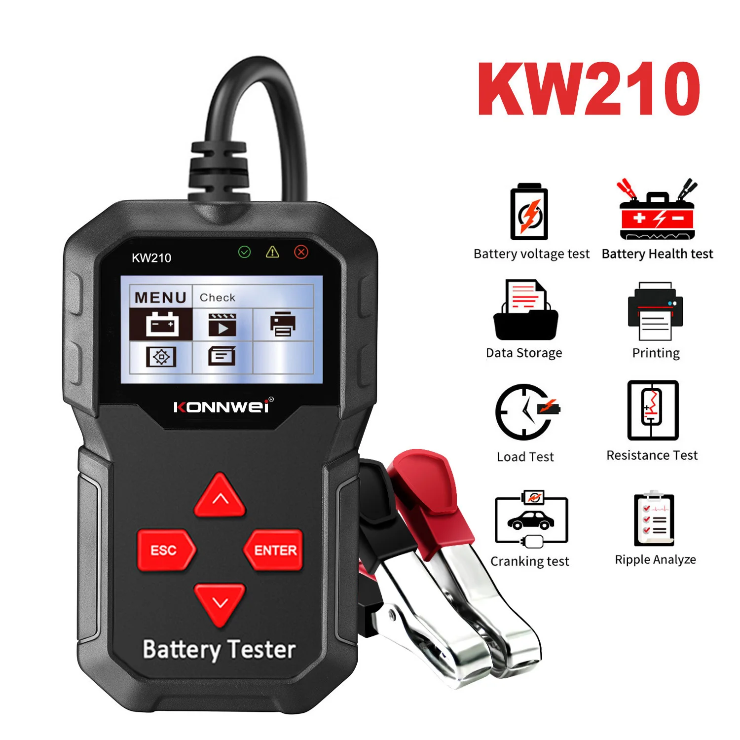 KONNWEI KW210 Automatic Smart 12V Car Battery Tester Auto Battery Analyzer 100 to 2000CCA Cranking Car Battery Tester