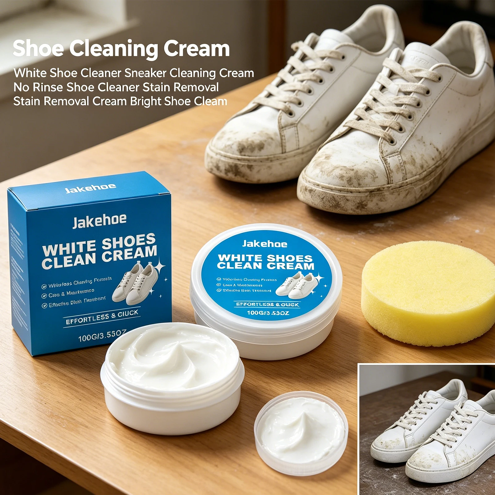White Shoe Cleaning Cream No Rinse Gentle Decontamination Brightening Multi Material For Home Travel Leather Bag Car Interior