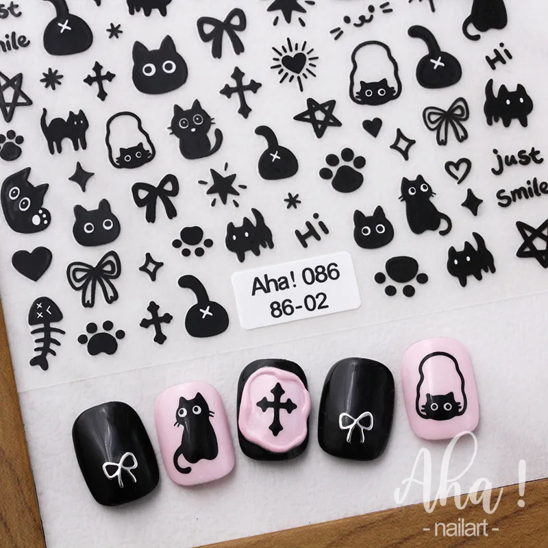 1pc 3D Cartoon Cute Cat Nail Sticker Graffiti Love Heart Gold Bronzing Star Slider Silver Charm Nail Art DIY Manicure Decoration