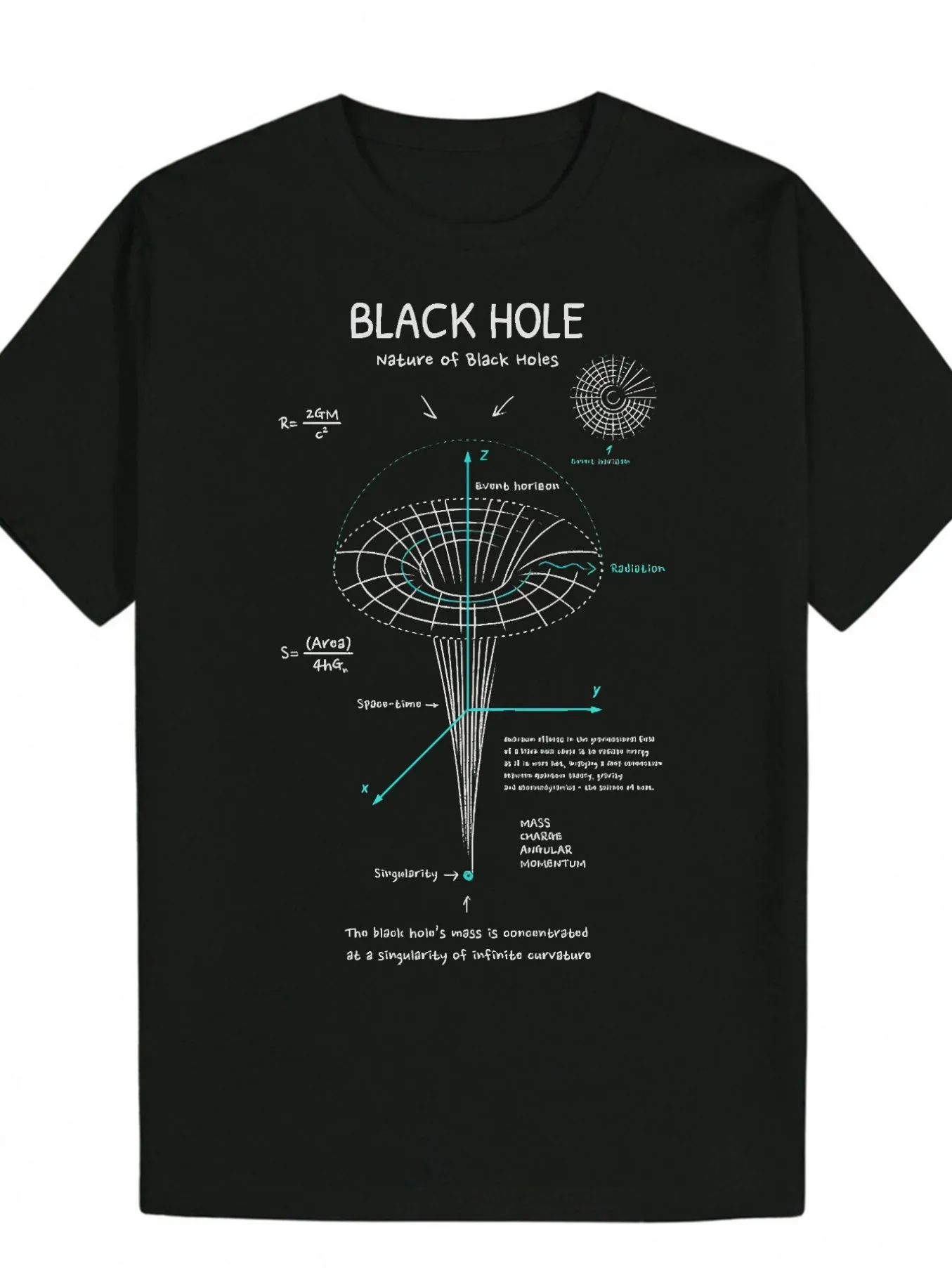 

Men's Black Hole Physics T-Shirt-Stephen Hawking-inspired space-themed design with Hawking and event graphics-casual T-shirt