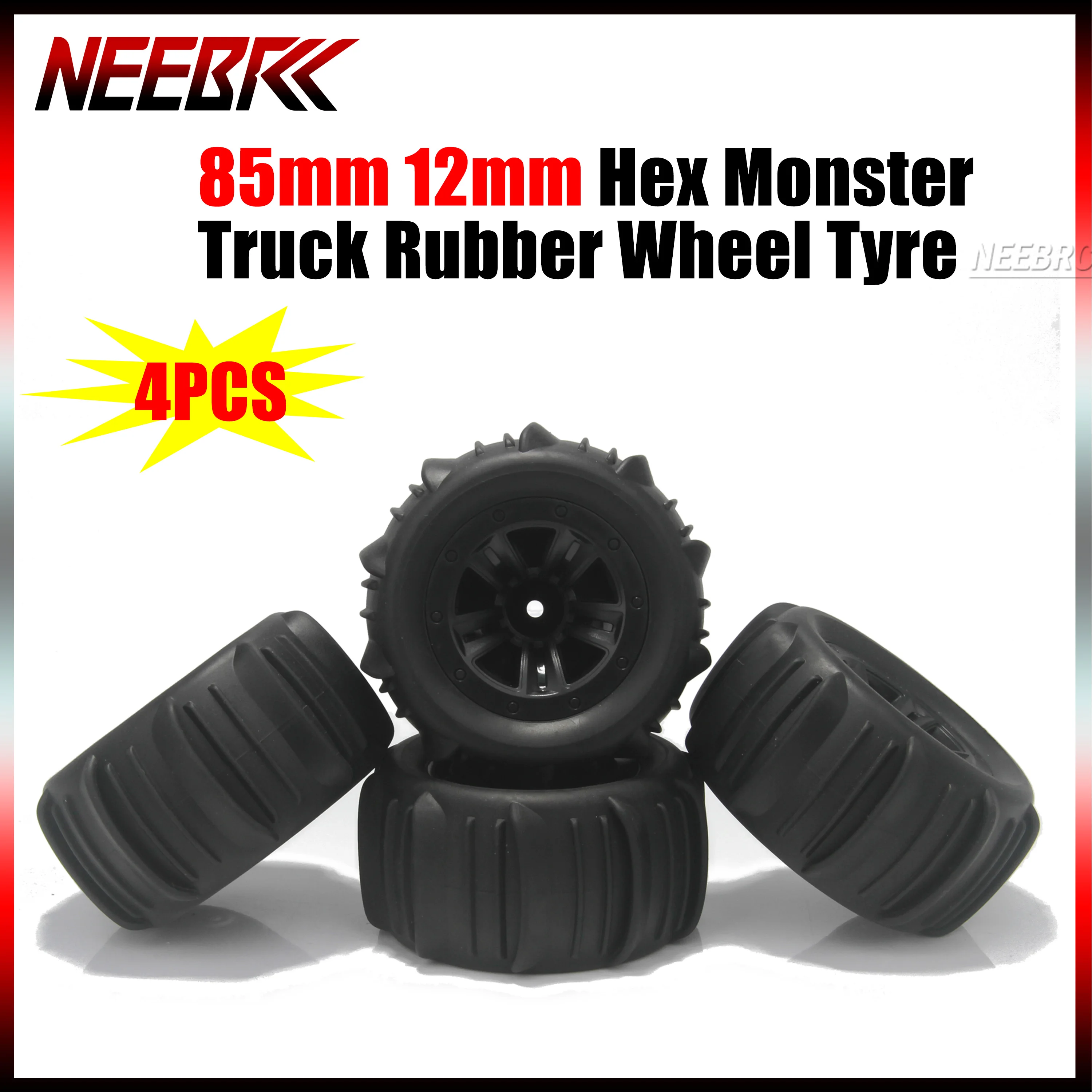 4PCS 12mm Hex 85mm Wear-resistant Rubber Desert Tires for WLtoys 144001 144010 HBX 16889 16890 SCY 16101 RC Car Upgrade Parts