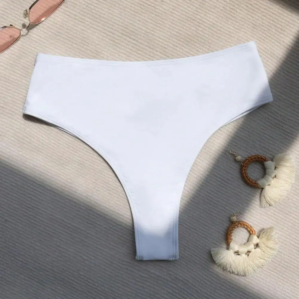 Bañador de cintura alta para mujer, calzoncillos de natación de Color sólido, parte inferior de Bikini recortada en la espalda, bañadores de secado rápido