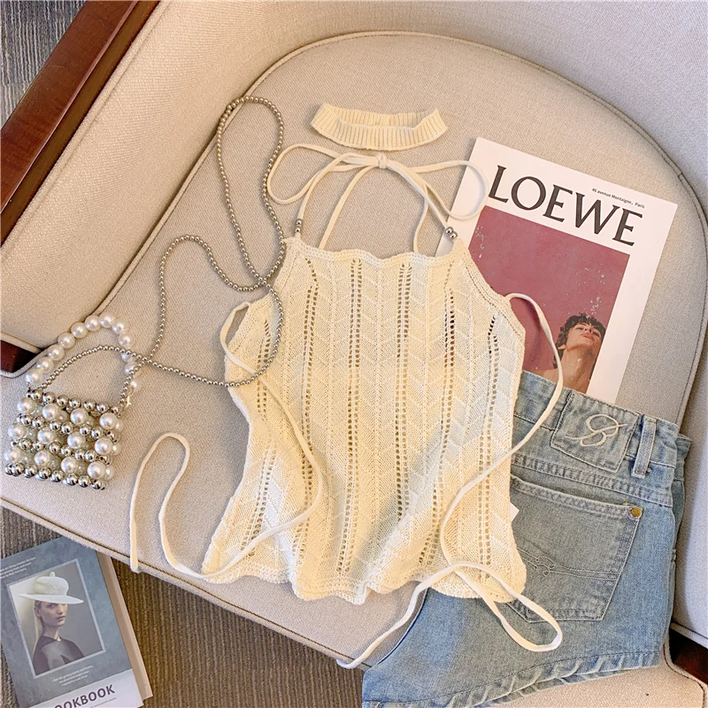 Sweet And Spicy Design Strapl Ne Hanging Tank Top Women Summer Outdoor Sexy Hollow out ort Svel irt