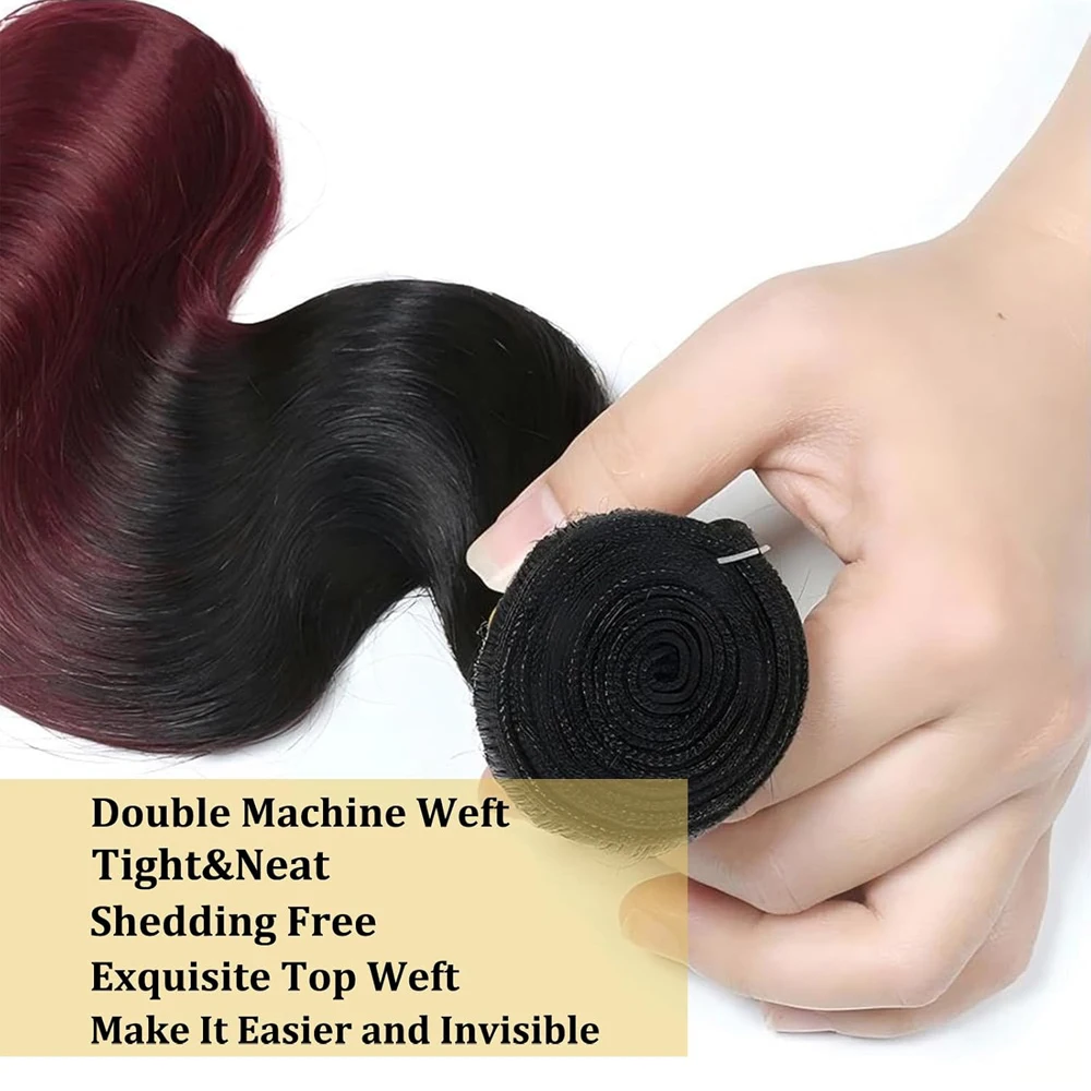 12A เกรด T1B99j Body Wave Human Hair Bundles 100 กรัม/ชิ้น Double Weft Hair Extensions บราซิล Virgin Hair full End