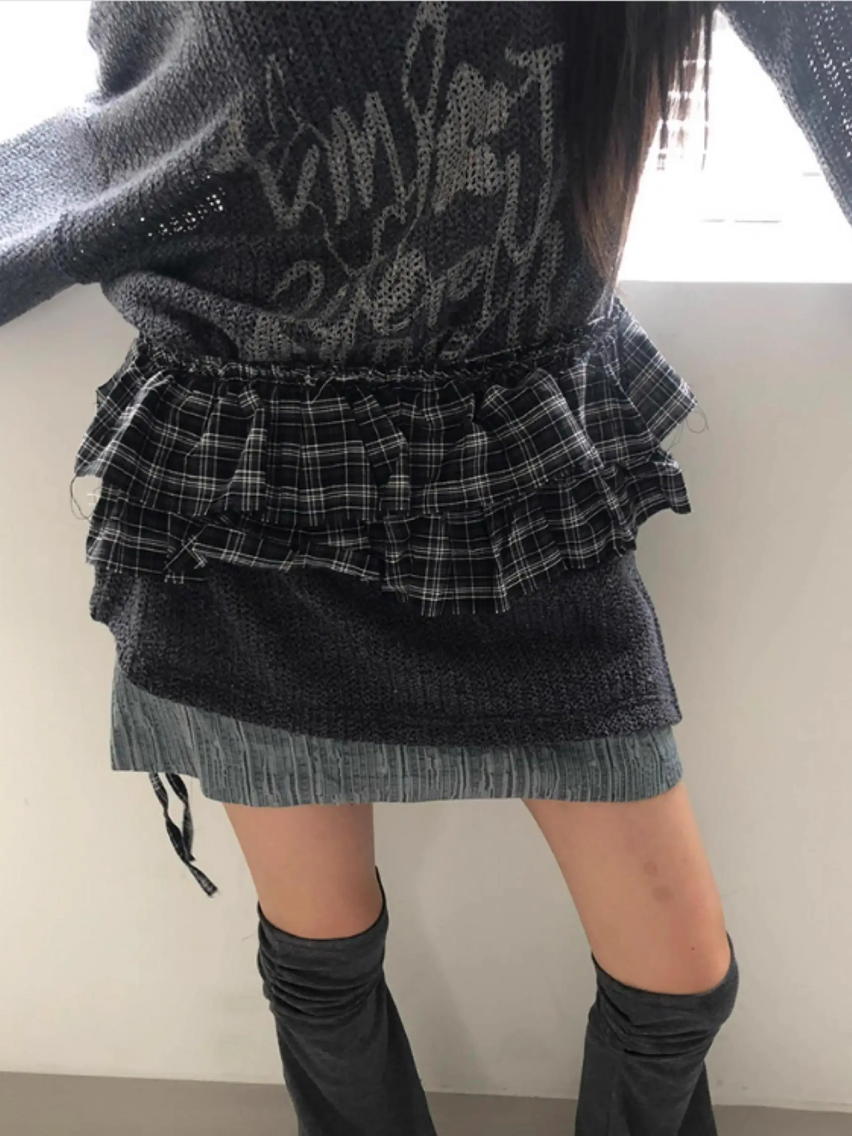 

Versatile Double Layer Ruffle Waist Seal ort Skirt Women's Faion Commute High Waist Design Winter 2024 Other Material