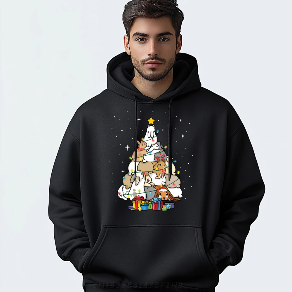 Bunny christmas tree Mens Clothing Plus Size Moderate elasticity Hoodies Men New In Hoodies & Sweatshirts Long Sleeve Men