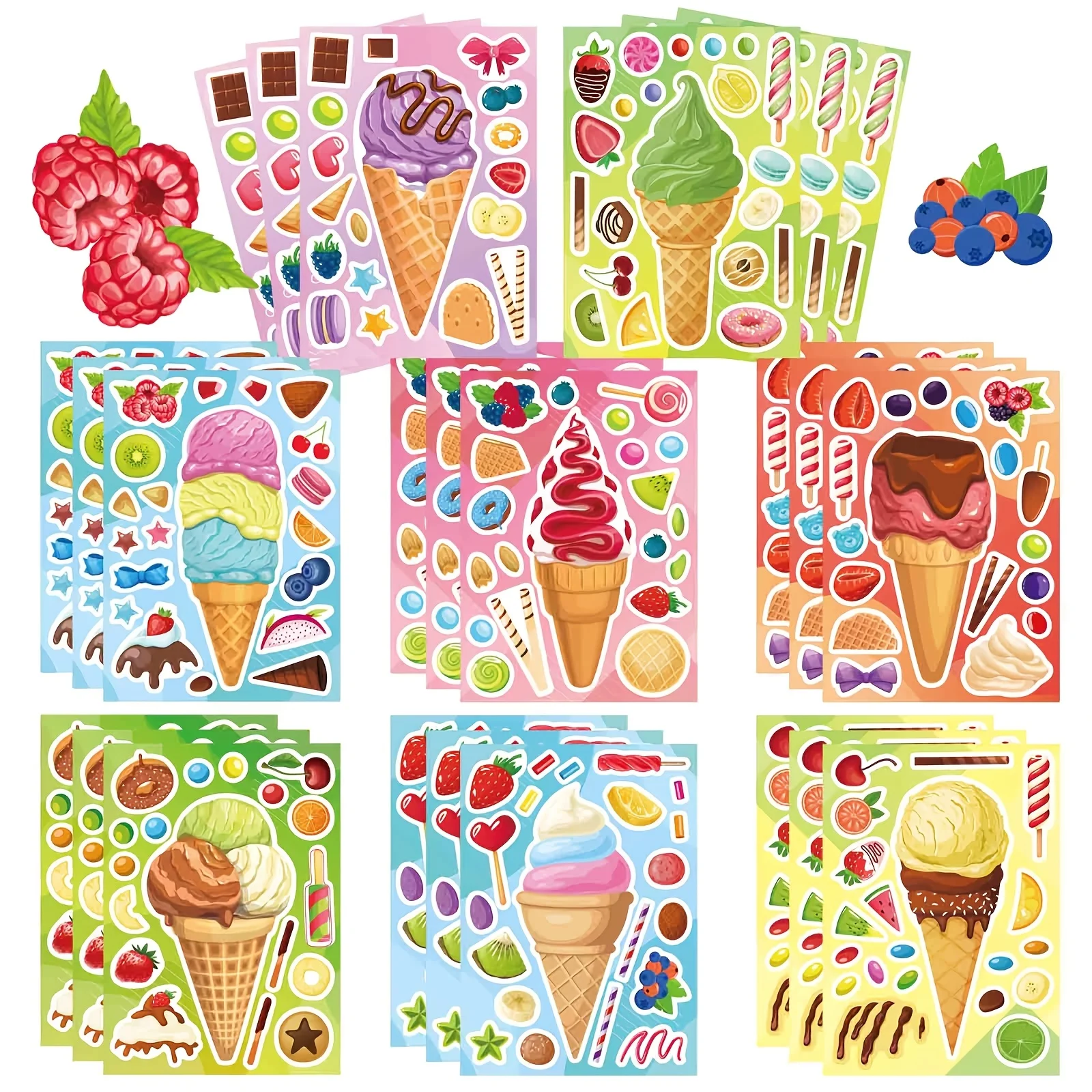 Sticker Sheet Set - 8 Blatt Eiscreme-Aufkleber, Niedliche Sommer-Frucht-Dessert-Sticker für