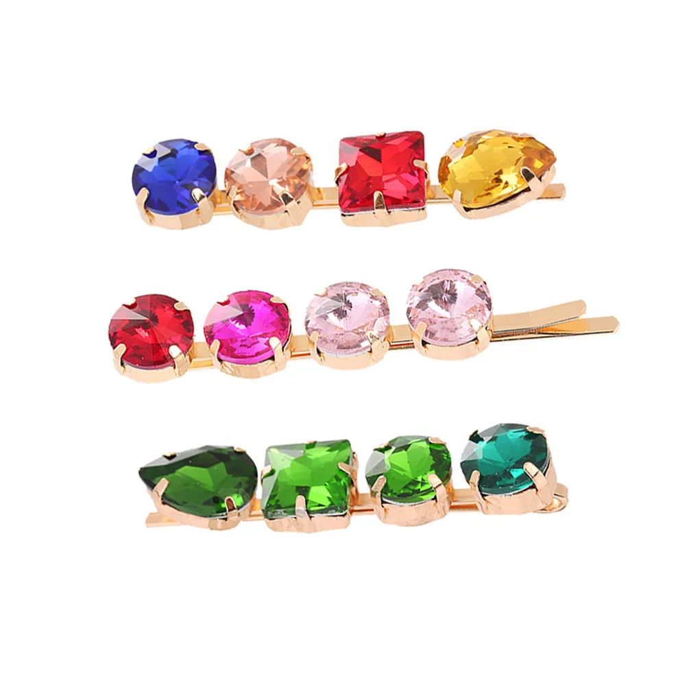 

3Pcs Colorful Rhinestone Alloy Hair Clip Set Elegant Side Bang Clips Barrettes Hairpins for Wedding Party Daily Use Girls Women