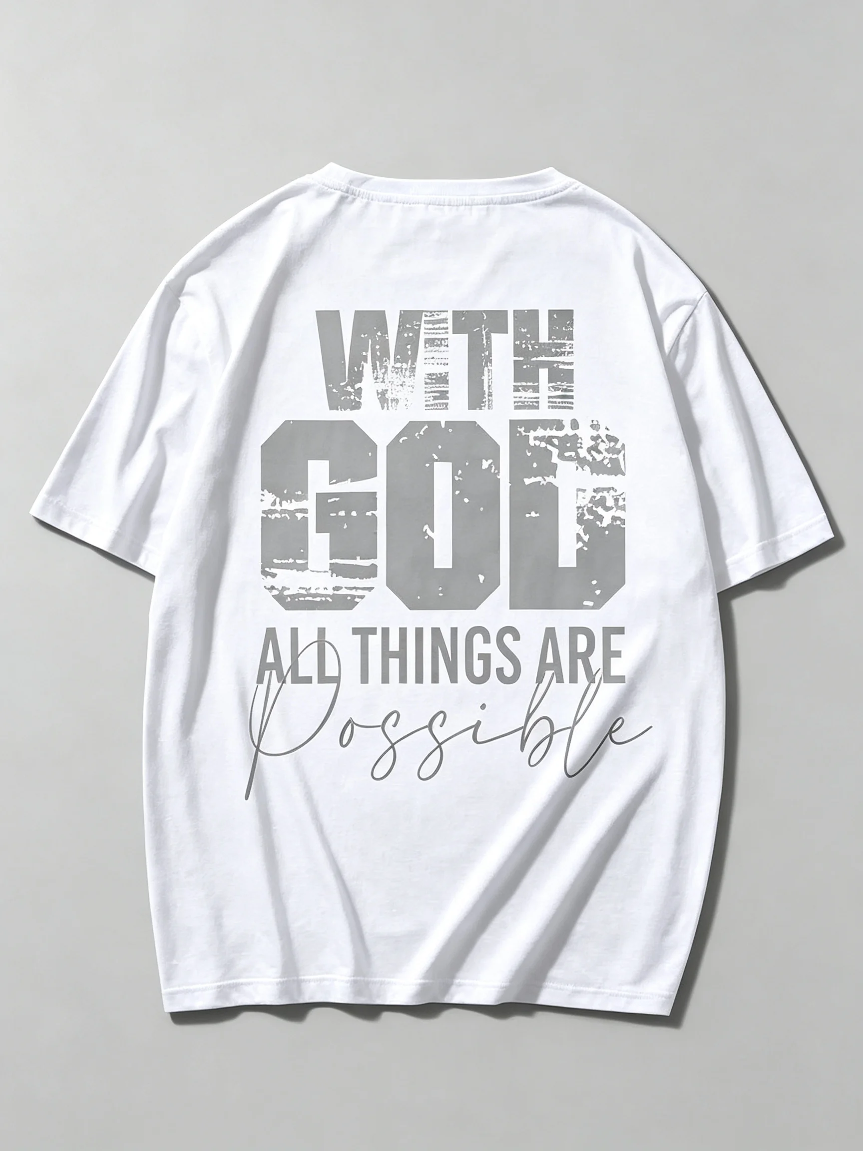 2026 New Family Matching Unisex Oversized Tee Retro Worn Faith Belief Inspiring Slogan Mixed Font Back Print Black Casual Tops