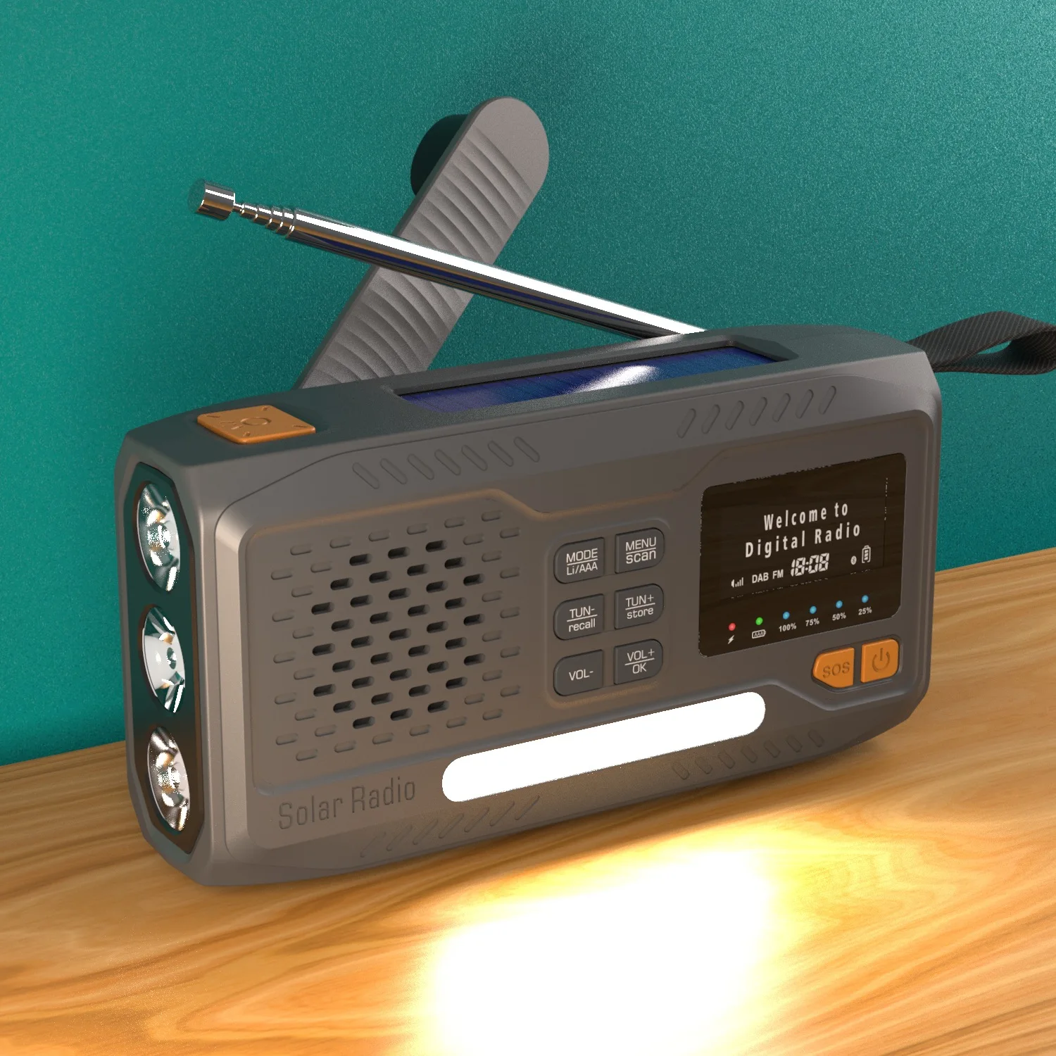 

Solar Radio Portable Wireless Bluetooth Speakers Emergency Radio FM AM DAB/DAB+ Headphone Jack with LED Lamp Power Bank Charge