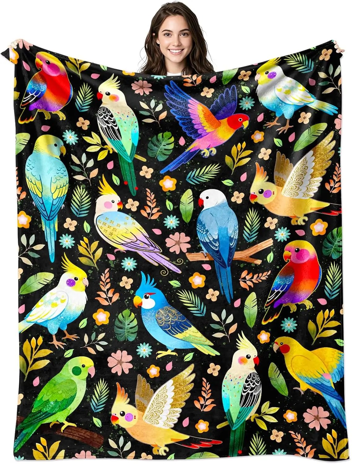 Vibrant Tropical Bird Pattern Throw Blanket Macaw Parrot Jungle Animal Print Cozy Decorative Lap Throw for Home Decor Gift