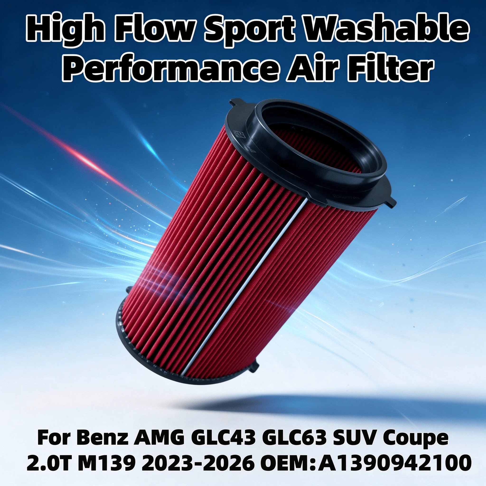 High Flow Sport Washable Performance Air Filter E-0632 For Benz AMG GLC43 GLC63 SUV Coupe 2.0T M139 2023-2026 OEM:A1390942100