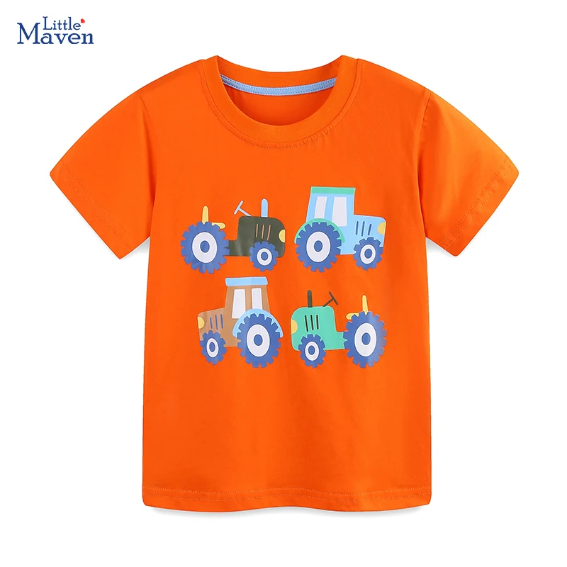 Little maven Summer New Baby Boys T Shirts Cartoon Tractor Embroidery Children's T-shirts Cotton Kids 4Year Old Costumes