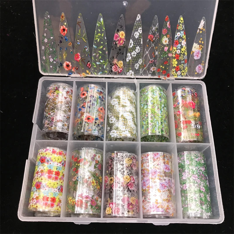 10 Muster neue Metall-Nagelfolien für Transferpapier-Aufkleber, florale Chamäleon-Nägel, Wraps, DIY, Wasser, Marmor, Nagelkunst-Dekorationen – Detail 2