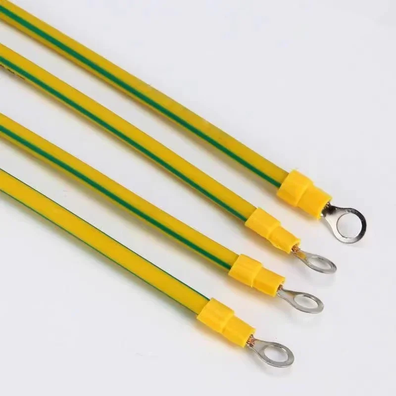 100Pcs Copper Bridge Jumper Yellow Green Double Color Grounding Wire Solar Photovoltaic Grounding Wire 10/12/14 Awg 2.5/4/6 Mm2