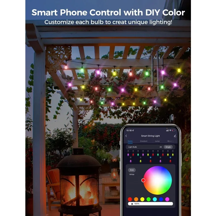 Outdoor String Lights, 96FT Smart Patio Lights RGBW, 30 LED Bulbs, APP & WiFi Control, Works with Alexa