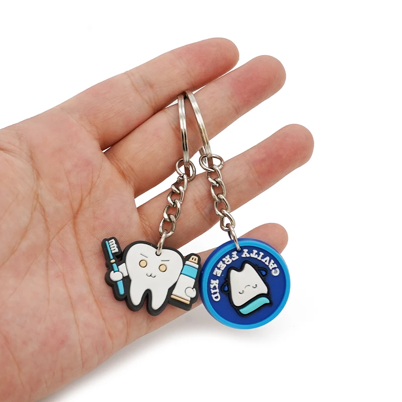 10Pcs PVC Keychain Cute Cartoon Teeth Toothbrush Keyholder Keyring Keys Pendants Charm Dentist Gift Kids Toy Handbag Accessories