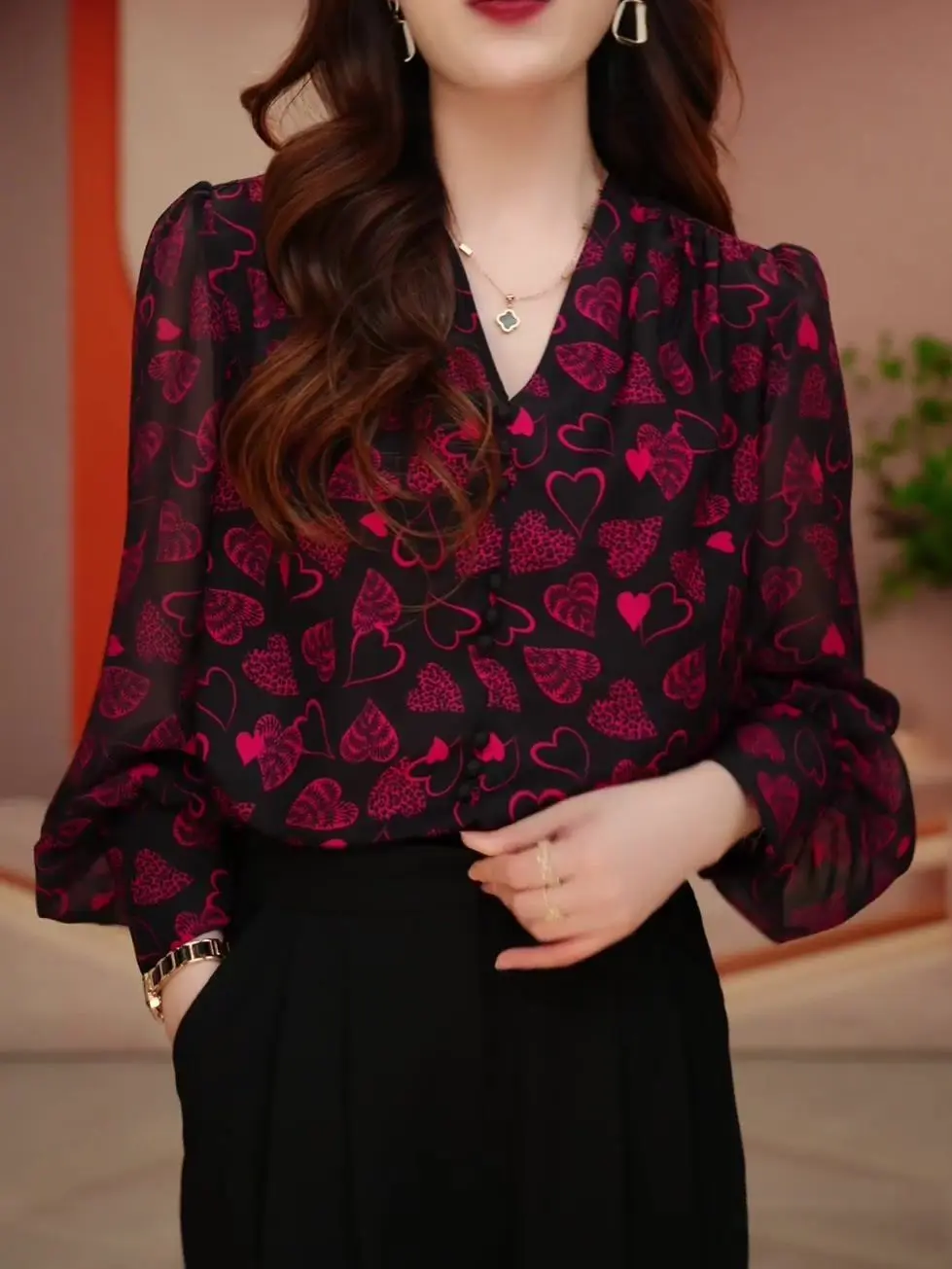 

Spring Fashion New Long Sleeve Print Elegant Top