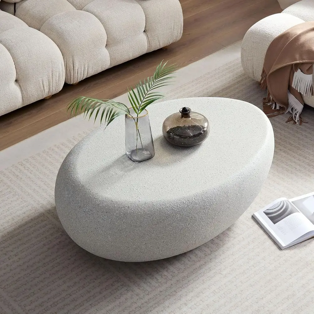 

43.31 Elliptical Fiberglass Coffee Table, Matte Finish, Suitable for Side or Living Room, Garden, Study, Ready to Use